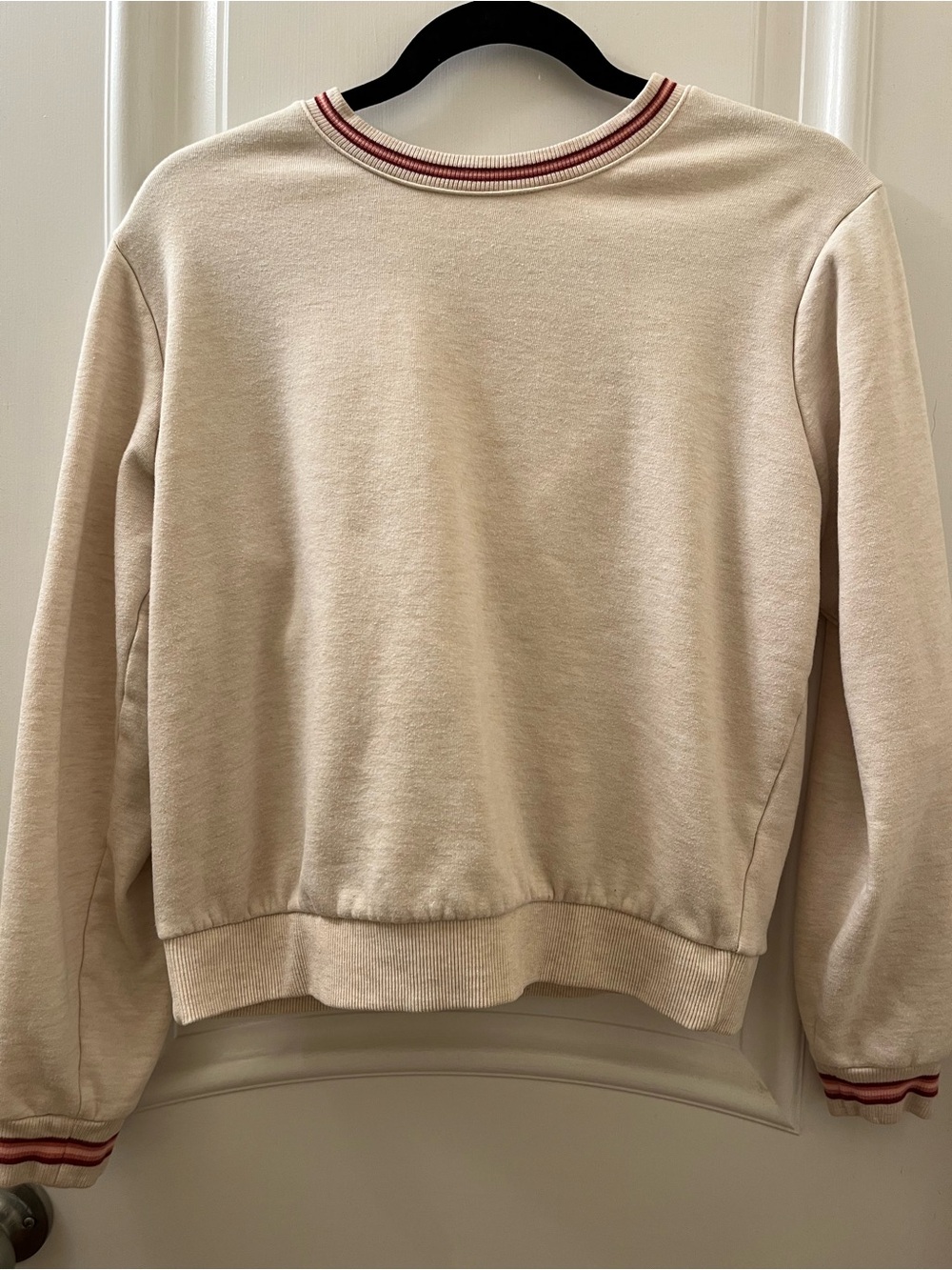 Marine Layer Oatmeal Sweatshirt with Red-Trim Collar